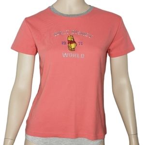 Walt Disney World Tee Winnie The Pooh Embroidery Coral Pink Y2K Retro Large